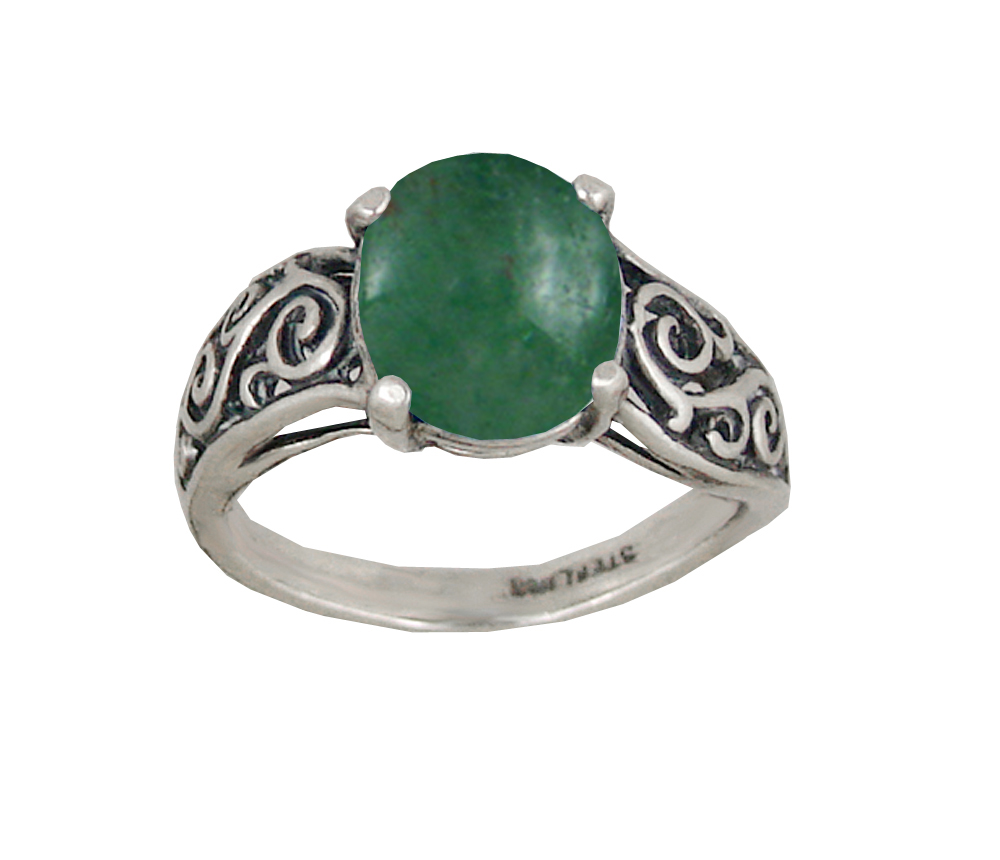 Sterling Silver Filigree Ring With Jade Size 6
